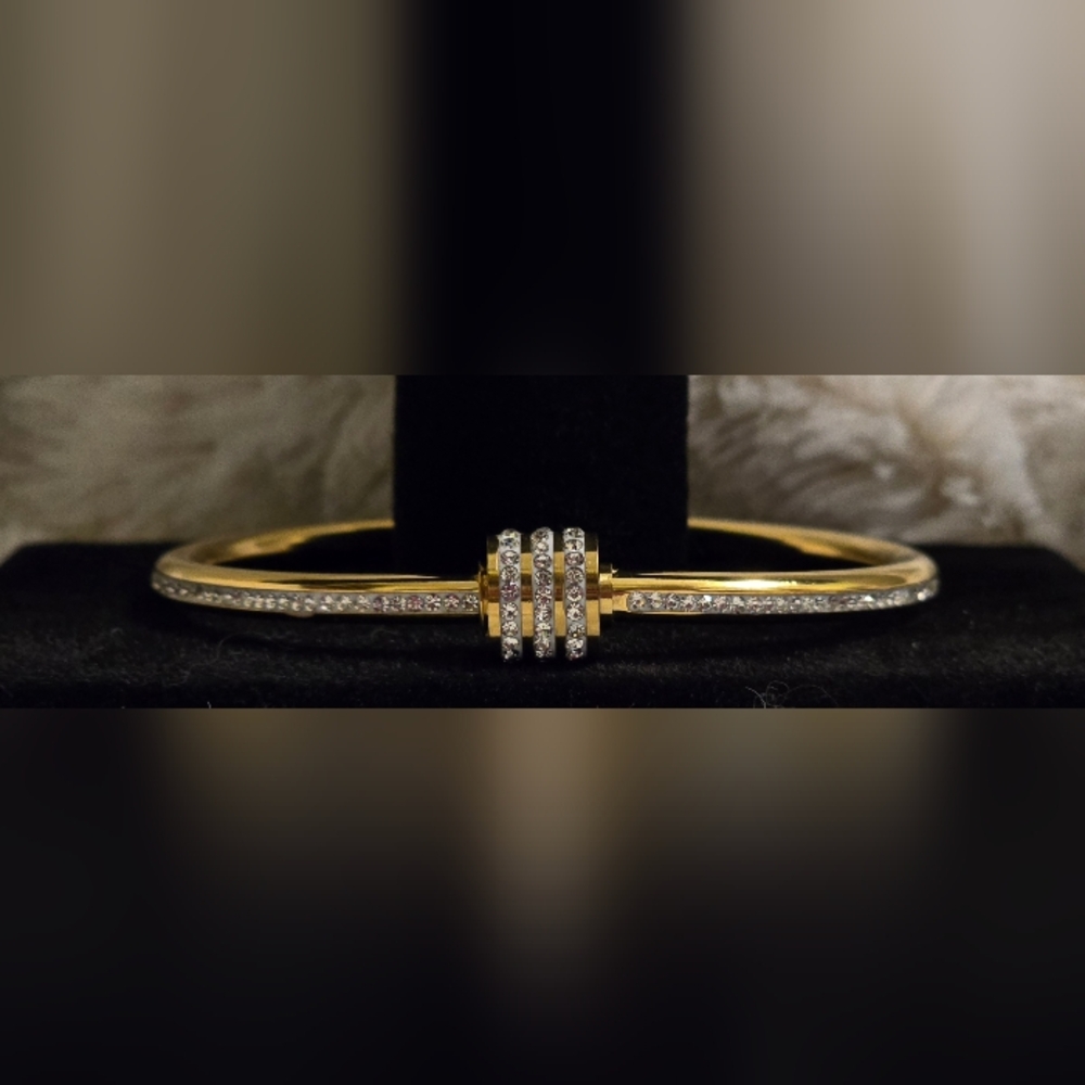 Stainless Steel Gold Overlay Crystal Bracelet 7.5"‎ NWT